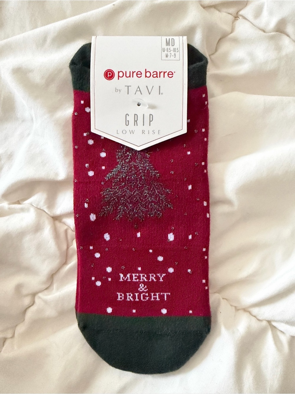 NWT pure barre tavi sticky socks holiday red green